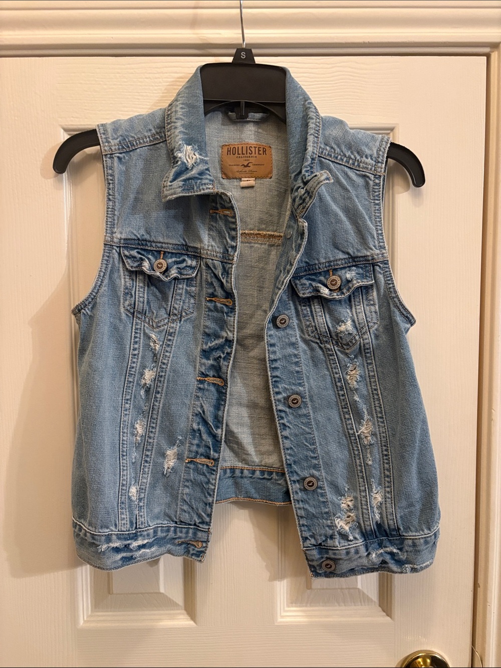 Hollister Light Blue Distressed Denim Vest
